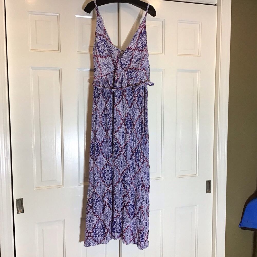 Sim & Sam Maxi Gauze Dress Sz L Blue Boho Nautical Babydoll Y2K Retro USA Hippie